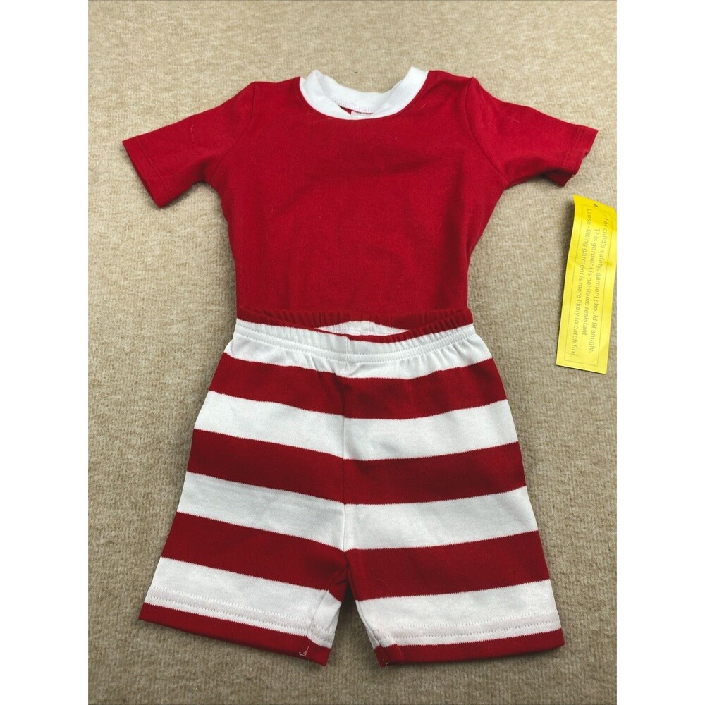 NWT Red And White 12-18 month boy summer pajamas Striped Shorts Christmas